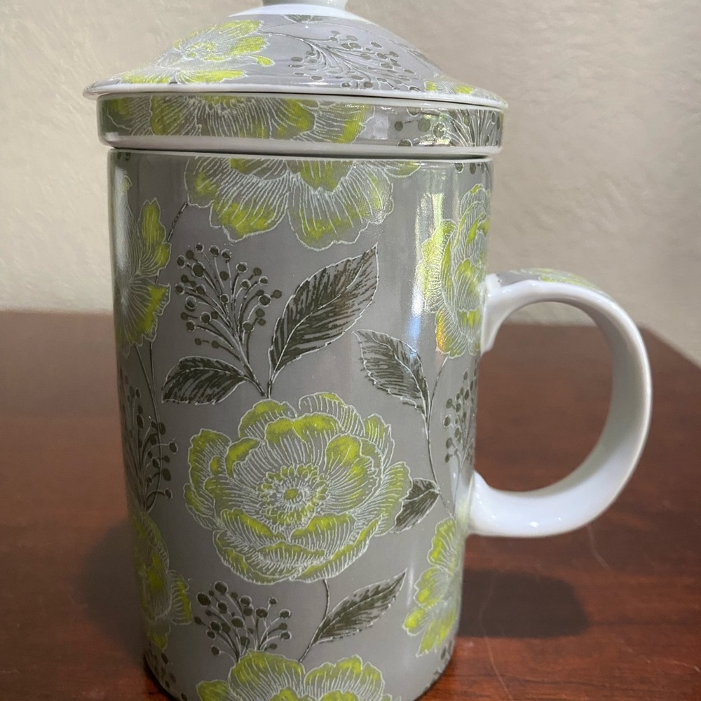 World Market, Ceramic, 3 Piece Tea Cup with Infuser Strainer and Lid - Picture 2 of 9